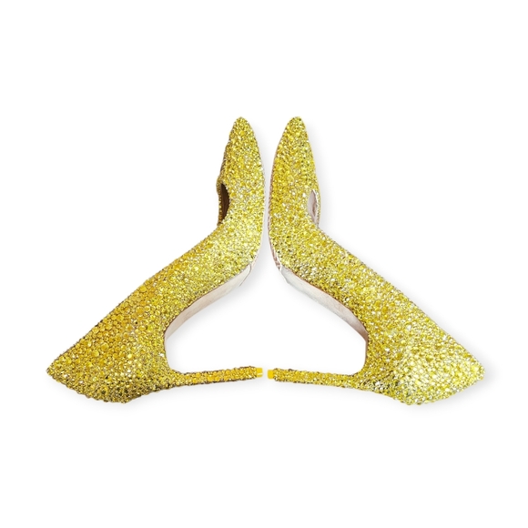 Manolo Blahnik Custom Yellow Strassed Rhinestone Heels Size 38.5